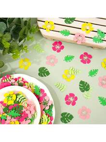 100 hạt giấy trang trí bàn tiệc chủ đề nhiệt đới với hình lá cọ và hoa dâm bụt, hoàn hảo để trang trí bàn tiệc trong các buổi liên hoan kiểu Hawaii. - Xem 1