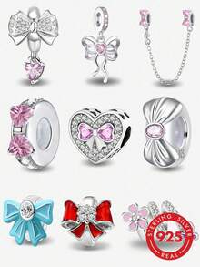 1pc 925 Sterling Silver Christmas Bow Pendant Charm, Suitable For Women Jewelry DIY Bracelet - Gather - View 1
