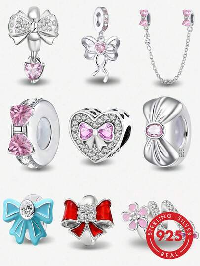 1pc 925 Sterling Silver Christmas Bow Pendant Charm, Suitable For Women Jewelry DIY Bracelet