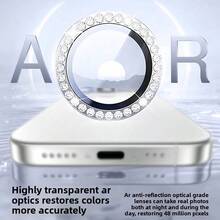 3pcs Rhinestone Decorated Anti-Scratch Anti-Explosion Camera Lens Protector Film Compatible With Iphone 17 Pro Max, 17 Air, 11, 12, 13, 14, 15, 16, Mini Plus Pro Max - Silver - View 2