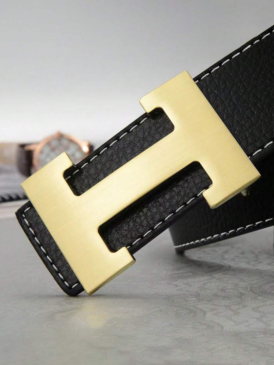 男士H型扣皮带，字母光滑扣休闲时尚腰带，韩版青年风 - 彩色 - 查看 1
