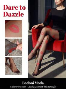 Quần tất in hình môi lớn, tất đen khoét rỗng hình môi đỏ gợi cảm, tất độc đáo chống rách, trang phục dự tiệc đêm nóng bỏng cho các cô gái. - Nhiều màu - Xem 3