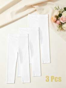3 Pairs Solid Color Leggings, Soft & Comfortable All-Match Versatile, Suitable For Spring & Autumn - White - View 6