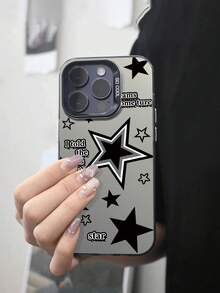 A Nova Série de Capas de Telefone Laser IMD Criativas e da Moda, Padrões de Impressão de Letras Estrela Y2K, Capas de Telefone Híbridas Clássicas com Resistência a Choques e Antiderrapante, Compatível com iPhone 17/17Air/17Pro/17ProMax, 16/16Plus/16ProMax, 15.14, 13, 12, 11 Série, Adequado para Galaxy S22, S23, S24, S25 PLUS ULTRA Série, Presente de Páscoa, Decoração de Natal/Halloween/Presente de Aniversário, Casal, Namorada, Namorado, Amigo ou Você Mesmo. - Preto - Visão 2