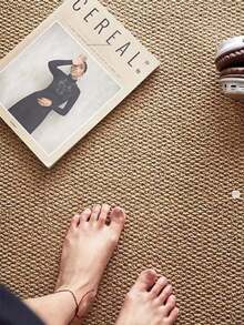 1pc Brown Faux Jute Material Wavy Edge Hallway Runner Rug, Pet-Friendly, Scratch-Resistant, Durable, Classic Fashion, Suitable For Living Room, Entryway, Laundry Room, Hallway, Bedroom, Kitchen, Dining Room, Indoor All-Season Stylish Home Decor Mat, Washable Non-Slip, Suitable For Home Use As Hallway Rug, Bedroom Rug, Kitchen Rug, Bedside Rug, Home Decor, Kitchen Decor. - Brown - View 9