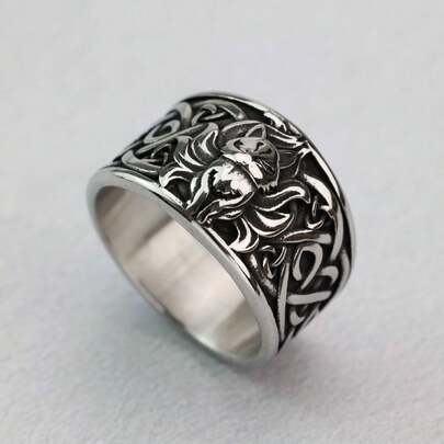 Vintage Viking Celtic Knot Fox Ring For Men Women Stainless Steel 3D Carved Nordic Amulet Gothic Biker Band