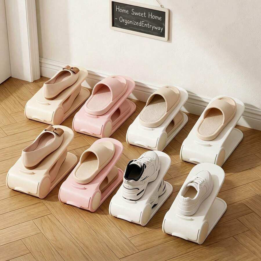 Shoe Storage Rack For Closet, Space-Saving Shoe Holder, Dormitory Double-Layer Adjustable Stackable Shoe Organizer. Shoe Rack, Shoe Slot, Shoe Organizer With Adjustable Layered Design, Space-Saving & Stackable Shoe Rack, Suitable For Flat Shoes, Slippers, Sandals And Sports Shoes - Multicolor - View 1