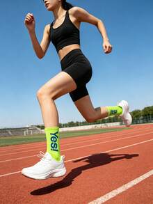 1/4 Pares de Meias com Padrão de Letras em Cores Neon, Meias Esportivas Respiráveis para Adolescentes, Uso Diário e Exercícios - Multicolorido - Visão 2