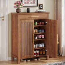 Tribesigns 5-Tier Shoe Cabinet With Louvered Doors & Drawer, Wooden Shoe Storage Organizer With Adjustable Shelves For Entryway Hallway, Brown - 棕色 - 查看 3