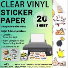 20 Sheets Printable Vinyl Sticker Paper, Translucent A4 (21.08X29.72 Cm) 65% Clear Self-Adhesive Sheets, Quick-Dry Vivid Colors Decal Paper, Tear-Resistant For Inkjet Printers - A4/20 Sheets Transparent - View 2