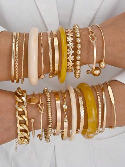 15/4 Stücke modisches, elegantes, minimalistisches Armband-Set mit Blumen, Sternen, Herzen, Knoten für Frauen, geeignet für Urlaub, Party, Date, Reise, Fotoshooting, Bankett, tägliches Kombinieren, neue vielseitige Kombination