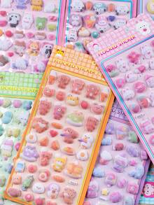 2026 New Cute Cartoon Group 3D Plush Epoxy Sticker Set | Adorable Animal Series, Phone Case, Felt 3D Stickers, Reusable Waterproof Stickers, DIY Decorative Crafts, DIY Glitter Stickers, DIY Phone Case Stickers, DIY Notebook Stickers - Multiple Colors Available [Style/Packaging Random] - View 2