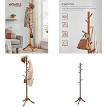 VASAGLE Perchero de Madera Maciza 3 Alturas Ajustables 51 1 x 44 3 x 177 cm Ropa Sombrero Salón Dormitorio Oficina MRCR01WNV2 - Bastante Oscuro - Ver 1