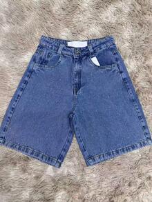 Women's Basic Denim Shorts With Pockets - Brilho Marmorizado - View 1