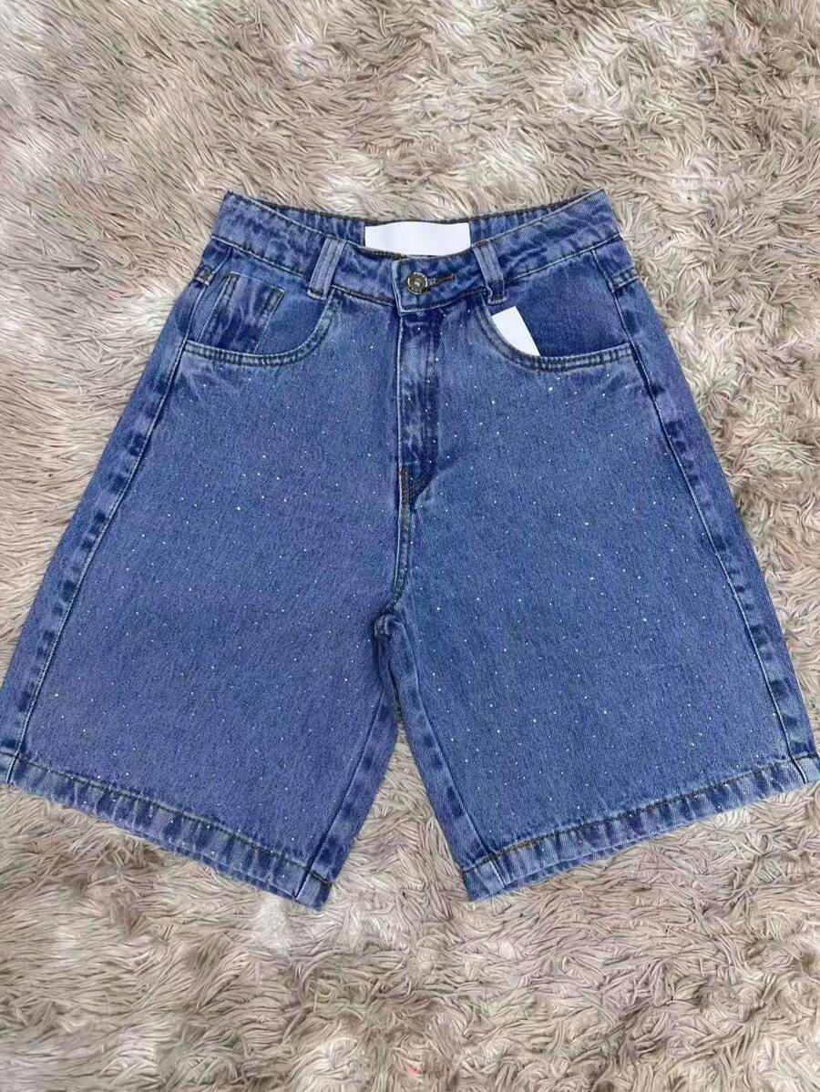 Women's Basic Denim Shorts With Pockets - Brilho Marmorizado - View 1