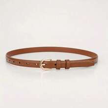 1pc/3pcs Solid Color Casual PU Leather Waist Belt, Slim Design, Suitable For Women All Seasons Summer, School Fall, Autumn, Halloween - 棕色 - 查看 8