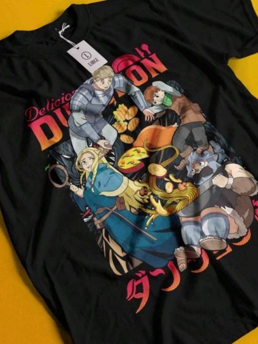 Dungeon Meshi Shirt Laios Tshirt Marcille T-Shirt Chilchuck Tee Senshi Anime-1 - màu đen - Xem 1