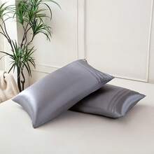 [Spring & Summer Recommended] 2pcs Satin Pillowcase Set, Silky Soft & Breathable Bedding, Suitable For Bedroom, Guest Room, Machine Washable, Durable, Breathable, Wrinkle-Resistant - Silver Gray - View 6
