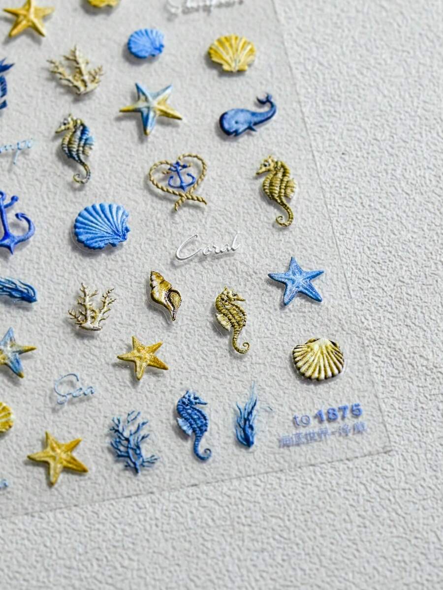 5D Embossed Relief Nail Art Stickers Underwater World Back Adhesive Cute Nail Stickers, Japanese-Style Nail 3D Decorations Stickers Manicure Decals DIY - Multicolor - View 1