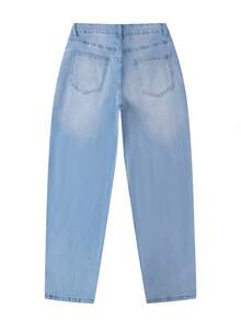 Women's Casual Elastic Tapered Cropped Length Jeans With Pockets And Zipper, Elegant & Versatile For Everyday Wear Spring - Light Blue - View 7