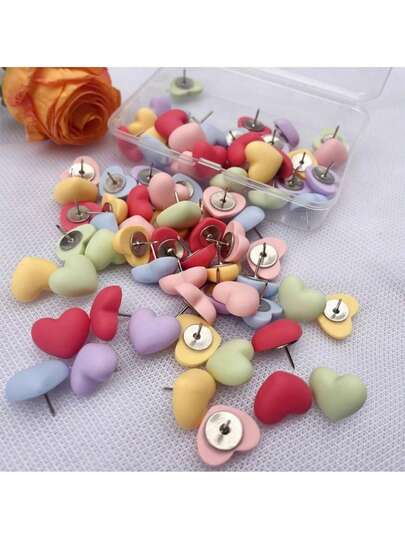 10pcs Creative Cute Heart Shaped Push Pins, Multi-Color Thumbtacks For Fixing And Decorating, Back To School, Study Supplies