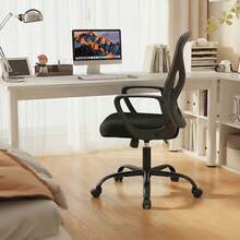 Silla de Oficina, Silla Ergonómica de Oficina con Brazos y Ruedas, Altura Ajustable (95-105cm), Respaldo Reclinable de Malla, para Hogar y Escritorio - B - Ver 3