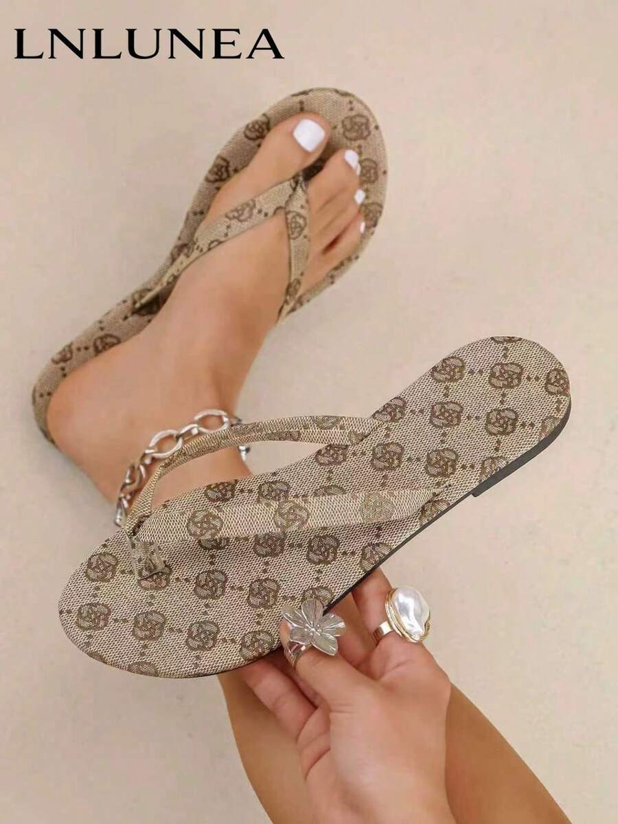 Dép xỏ ngón vải bố kiểu vintage mùa hè cỡ lớn, thoải mái, chống trơn trượt, đế bằng, kiểu dáng giản dị dành cho nữ đi biển. - Màu Khaki - Xem 1