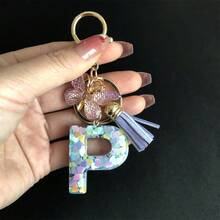 1 móc khóa chữ cái đầu tên dành cho nữ, mặt dây chuyền hình trái tim đính kim sa và hình bướm kèm tua rua, quà tặng trang trí balo độc đáo cho mẹ, bố, nhân dịp tốt nghiệp và giáo viên. - Màu tím hoa cà - Xem 17