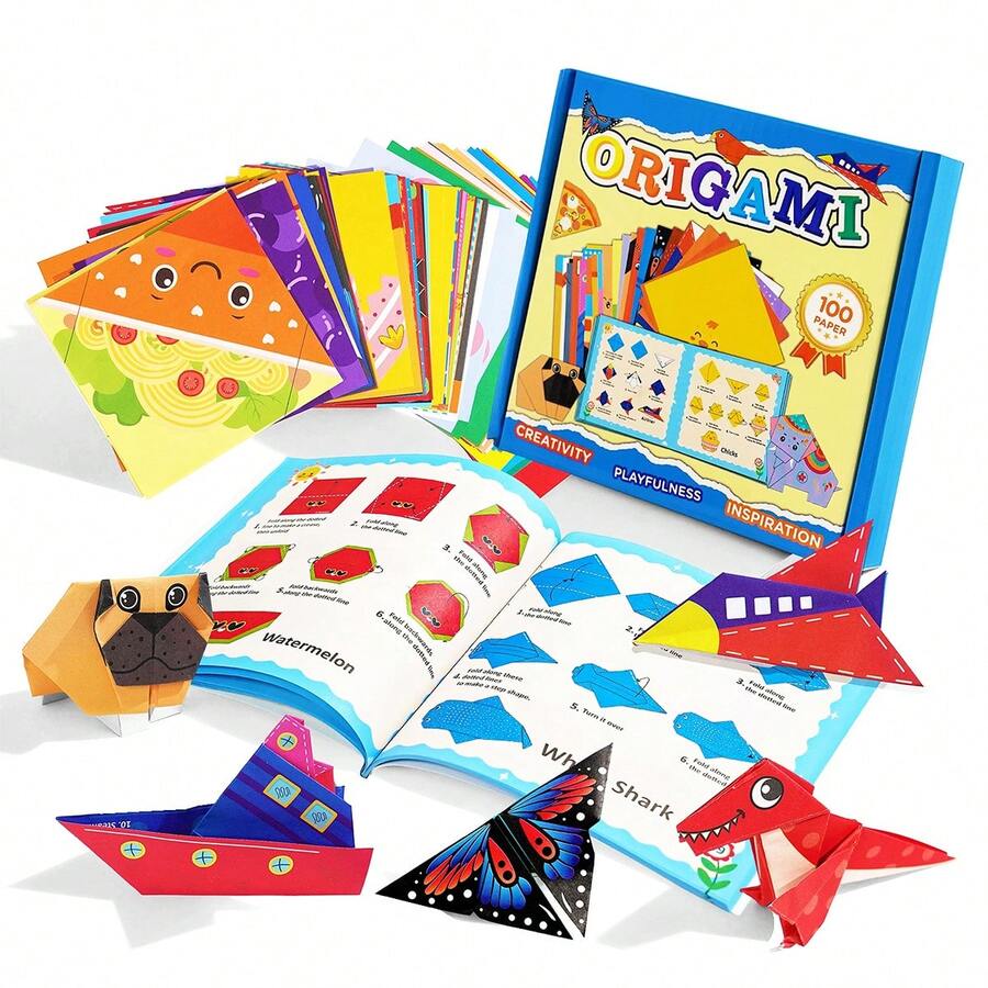 100pcs Origami Paper Set For Beginners, Includes Pre-Printed Papers & Instructions, DIY Animal/Vehicle Craft Kit, Montessori Educational Toy, Suitable For School Activities And Birthday Gifts