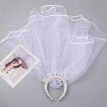 Bridal Pearl Headband With Veil, BRIDE Letter Rhinestone Hair Hoop For Bachelorette Party, Wedding Bridal Shower Hair Accessories For Brides, A Sparkling Rhinestone And Faux Pearl Decorative Headband, An Elegant Hair Accessory Suitable For Wedding And Party Outfits, BRIDE Letter Pearl Rhinestone Headband With Veil, Bridal Hair Accessories For Bachelorette Party, Wedding Bridal Shower - 新娘髮箍帶頭紗 - 查看 6