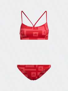 Adidas 女士舒适运动休闲时尚吊带比基尼泳装套装 H62032 - 漩渦螢光紅/鮮紅 - 查看 1