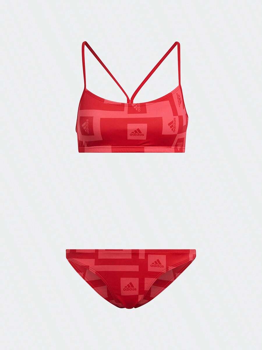 Adidas 女士舒适运动休闲时尚吊带比基尼泳装套装 H62032 - 漩渦螢光紅/鮮紅 - 查看 1