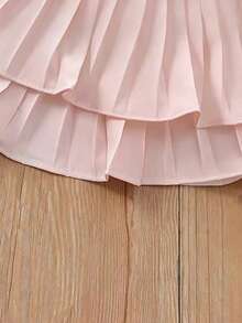 Young Girl Solid Color Pleated Layered Elegant Skirt, Suitable For Summer - Pink - View 5