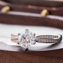 1 chiếc nhẫn bạc S925 đính đá Moissanite tròn 1 carat, kiểu dáng 6 chấu, phù hợp cho nữ đeo hàng ngày. - Một chiếc 1CT - Xem 10