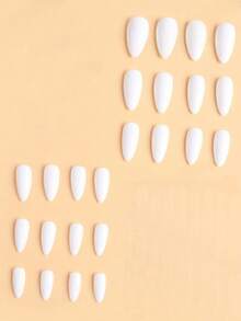 24pcs White Almond Shaped Nail Stickers, Create Perfect Nail Art. Excellent Adhesion, Medium Length Design, Acrylic Material, Includes 1pc Jelly Gel And 1pc Nail File. Suitable For Ladies And Girls For Daily Work, Party And Other Occasions Press On Nails - White - View 2