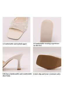 Giày sandal cao gót mũi vuông bằng lưới họa tiết hoa dành cho nữ, giày cao gót thời trang thoáng khí, dễ xỏ. - Màu be - Xem 8