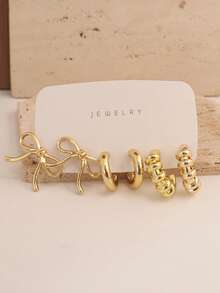 6-18 piezas Pendientes con lazo esférico y textura, adecuados para fiesta, banquete, viaje, boda, vacaciones, uso diario, regalo de joyería - Dorado - Ver 3