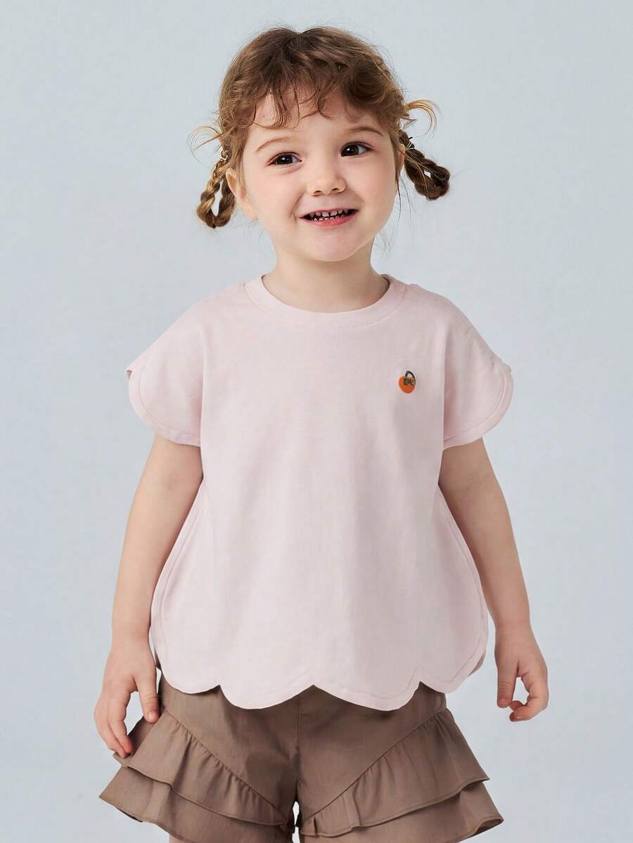 mini bala 2026 Summer Soft & Breathable Petal Design Baby Short Sleeve Top - White Red - View 1