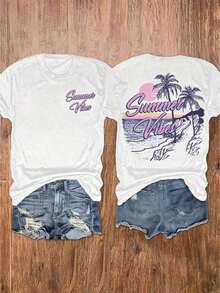 Camiseta con Estampado de Letras, Camiseta de Manga Corta para Uso Casual en Verano y Primavera, Ropa de Mujer, Camiseta de 180G con Estampado de Doble Cara y Cuello Redondo para Mangas Cortas, Delgada y Versátil, de Alta Calidad para Deportes de Ocio, Elegante y de una Sola Pieza. - Blanco - Ver 7