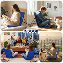 Jetec - Silla plegable para respaldo de piso portátil con bolsa de almacenamiento asiento ligero y perezoso para cama interior y exterior parque césped conciertos playa senderismo color azul - Azul marino - Ver 4