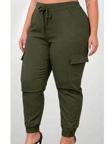 Women's Plus Size Cargo Jogger Pants - Army Green - View 7