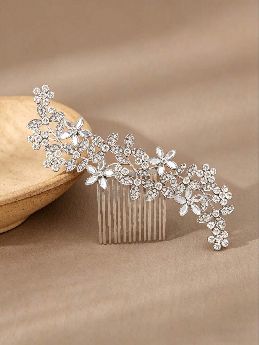 1pc Women's Fashion Heavy-Duty Sparkling Colorful Rhinestone Flower Hair Comb, Suitable For Wedding, Party, Banquet, Birthday And Other Occasions - Multicolor - View 1