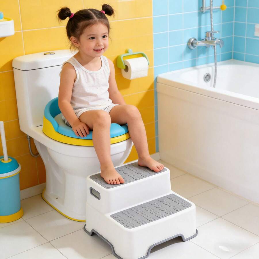 Toddler Step Stool Bathroom Sink, 2-Pack Toilet Potty Step Stools, Heavy Duty Child Stepping Stool With Handle Toddlers Kitchen Counter Bedroom Nursery Room (White)