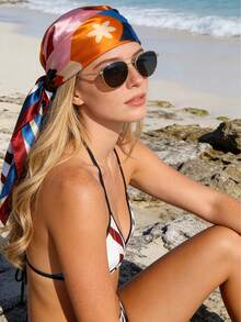 1 chiếc khăn lụa màu đỏ rượu vang dành cho nữ, băng đô/khăn bandana đa năng cho các lễ hội âm nhạc ngoài trời, bãi biển, thích hợp cho mùa hè, khăn vuông 90x90cm, phụ kiện, vật dụng cần thiết khi đi du lịch. - Màu Đỏ Sâu - Xem 3