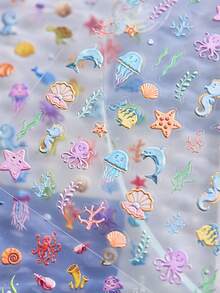 5D Autocollants pour ongles en relief doux et gaufrés. Autocollants mignons de monde marin et d'animaux de dessin animé pour les ongles. Décorations d'été autoadhésives pour manucure, décalcomanies DIY - Multicolore - Voir 2
