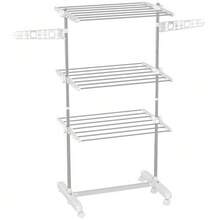Mobile, Foldable, 3-Level Clothes Drying Rack With Wheels, 80-142 X 55 X 152 Cm, Ideal For Saving Space When Drying Clothes. - A - View 3