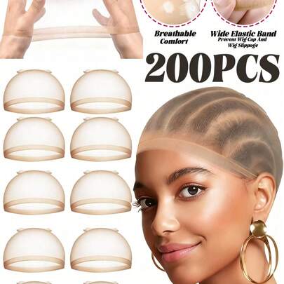 200Pcs Skinlike HD Wig Cap, Invisible And Sheer Breathable Ultra-Thin Stretchy Stocking Caps For Lace Front Wigs Sleep Bonnet