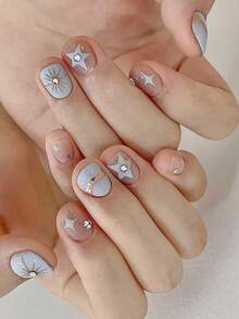 24 piezas de pegatinas de uñas cortas con forma de estrella azul, estilo dulce de Y2K - Multicolor - Ver 2