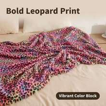 1pc Leopard Print Faux Fur Blanket, Cozy Double-Layer Plush Throw Blanket, Versatile For Home, Living Room, Bedroom, Sofa Decor, Great Gift For Family - Rainbow Leopard Spot - View 8
