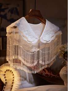 Khăn choàng ren hai lớp đính pha lê thủ công, phụ kiện váy cưới, khăn choàng vai đính pha lê hình đám mây trắng cho cô dâu. - trắng - Xem 7